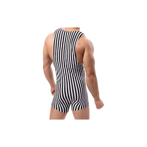 Débardeur de compression sans manches pour homme, rayé noir et blanc, col rond, coupe sport décontractée, en Spandex et Polyester respirant - Product Image 4