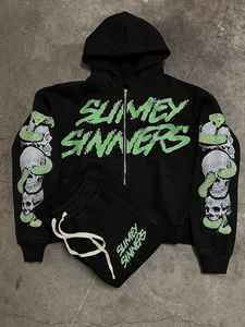 Ropa de calle pesada de gran tamaño de alta calidad con cremallera 100% algodón French Terry Zip up Chándal Pantalones de chándal y conjunto con capucha - Product Image 2