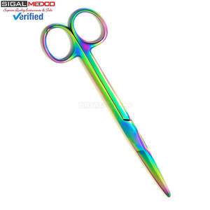 กรรไกรผ่าตัดแบบแมนนวล พรีเมียม เหล็กกล้าไร้สนิมเยอรมัน ใบมีดตรง 6.75 นิ้ว ปลายทู่ เคลือบไทเทเนียมสีรุ้ง คุณภาพสูง - Product Image 3