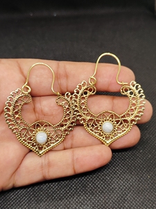 New Arrival Women's Gold Plated Flower Pattern Dangle Earrings Elegant Brass Jewelry Natural White Moonstone - Product Image 4