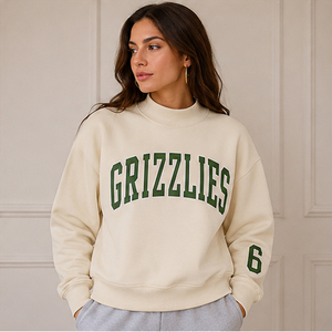<b>Women</b> <b>Red</b> Crew Neck <b>Sweatshirt</b> Grizzlies Letter Minimalist High Neck <b>Sweatshirt</b> Loose Fit Fleece Pullover Brand Embroidery - Product Image 2