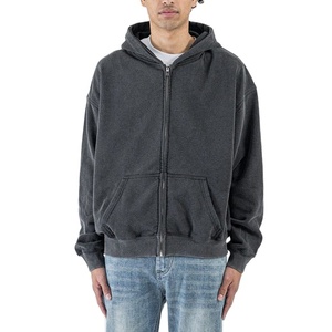 Sudadera con capucha para hombre con cremallera, lavado ácido, 400GSM, forro polar de algodón suave, estilo urbano, personalizada, OEM, marca privada, de fábrica - Product Image 1