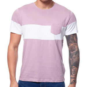 <b>Mens</b> Mauve Pink and White Color Block Chest Pocket Short Sleeve T-<b>Shirt</b> Custom Logo OEM ODM Wholesale Apparel - Product Image 3