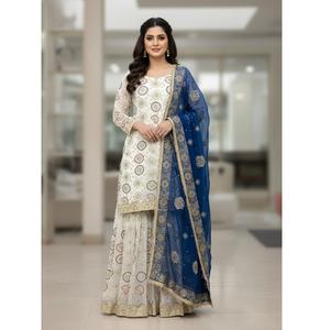 Ensemble Kurti Palazzo Ethnique Élégant avec Broderie Faite Main pour Mariages, Fêtes et Toutes Occasions – Collection Haut, Palazzo et Dupatta - Product Image 1