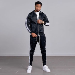 Survêtements pour hommes avec logo personnalisé, vêtements de sport actifs pour hommes, survêtements à manches longues, respirants, faible MOQ, ensembles de survêtements rayés pour hommes - Product Image 1