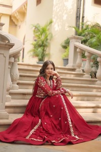 Embroidered Anarkali <b>Suit</b> Floor-Length Traditional Indian Pakistani <b>Wedding</b> Wear <b>Women</b> - Product Image 4