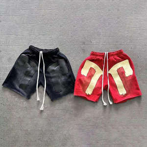 Exxlueiee Men's <b>Hoodie</b> and Shorts Set Red Black Letter Print Drawstring Waist Casual Sportswear Breathable <b>Polyester</b> Track Suit - Product Image 4