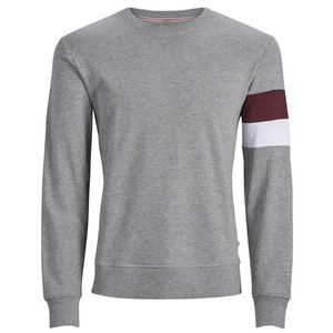 Men's Gray Crew Neck Sweatshirt Regular Fit Solid Color Knitted Pullover Autumn Casual Wear - Product Image 1