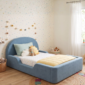 Lit de sol en mousse pour tout-petits, bleu, moderne, confortable, écologique, recouvert de velours, compressé sous vide pour la chambre à coucher - Product Image 2