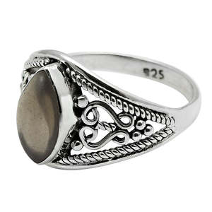 Anillo de Cuarzo Ahumado con Diseño Moderno, Hecho a Mano con Plata de Ley 925, Estilo Vintage, Anillos Bohemios - Product Image 1