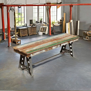 โต๊ะอาหารไม้ดีไซน์อินดัสเทรียล สไตล์โมเดิร์น ท็อปไม้จริงทรงสี่เหลี่ยมผืนผ้า สำหรับ 6 ที่นั่ง เฟอร์นิเจอร์บ้าน ใช้ในโรงงาน - Product Image 4