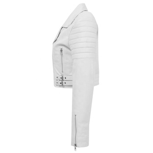 Nouvelle veste courte Style Moto en cuir oversize pour femme-blanc Biker Leather - Product Image 4