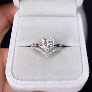 Sparkly Moissanite 2CT Heart Cut Diamond V Shape Dual Band <b>Ring</b> <b>Set</b> Original 925 <b>Silver</b> Fine Gift Jewelry For Birthdays party - Product Image 2