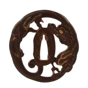 Tsuba de sabre rond en fer poli antique de la période Edo japonaise, motif Dragon Sukashi, signé Eisho - Product Image 2