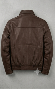 Chaqueta de hombre de cuero de cordero marrón premium, estilo holgado con cierre de cremallera, estilo urbano, talla grande. - Product Image 2