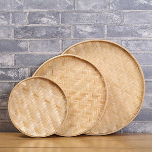 Panier et plateau de service ronds en rotin tressé faits à la main du Vietnam pour la restauration, les restaurants, la maison et la décoration de cuisine - Product Image 2
