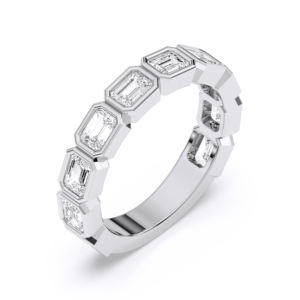 Bague de mariage demi-éternité en diamant de laboratoire taille émeraude 2,00 carats F-G/VS, sertie clos, plaquée platine, pour elle - Product Image 2