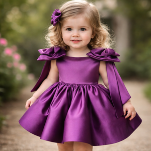Ensemble robe et bandeau en satin pour petites filles |   Robe en satin bouffante pour fête d'anniversaire |   Vêtements de cérémonie Plum, fabrication OEM - Product Image 4