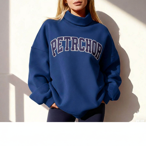 Haut décontracté ample en maille à col montant pour femme, style streetwear moderne, idéal pour l'hiver et le quotidien - Product Image 1