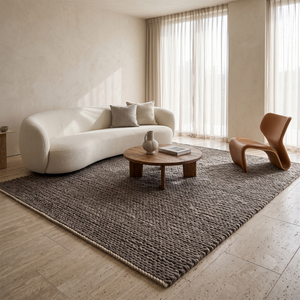 Tapis texturé en laine gris foncé, tufté à la main, écologique, couleur graphite, tissé, pour salon, chambre, hôtel - Product Image 3