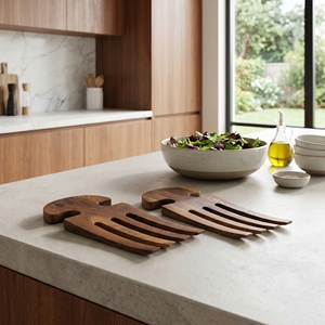 Utensilios para Ensalada de Madera de Suar de Grado Alimenticio, Color Marrón Claro, 18 Centímetros de Largo, 8 Centímetros de Ancho, Utensilio Único, Hermoso y Fino - Product Image 2