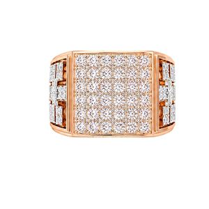 Bold <b>statement</b> <b>ring</b> in 18K rose gold with iced out square cluster round diamonds and baguette side galleries masculine luxury de - Product Image 1