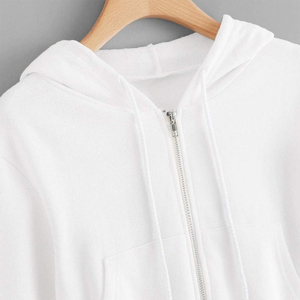 Hoodies courts en gros pour femme, couleur blanche, à fermeture éclair, manches longues, pull-over, pour la gym et le fitness - Product Image 4
