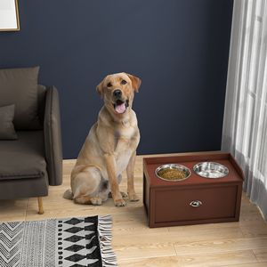 Set di Ciotole Rialzate per Cani di Taglia Grande, Marrone, con Vano Portaoggetti e 2 Ciotole per l'Alimentazione Quotidiana - Product Image 2