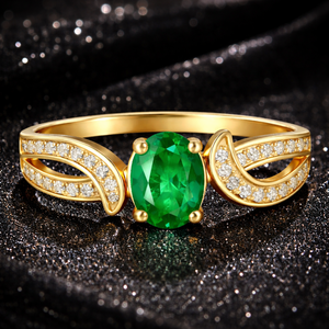 <b>Emerald</b> Color CZ Oval Engagement 925 Sterling <b>Silver</b> Gold Plated Handmade May Birthstone <b>Ring</b> For Women Jewelry - Product Image 5