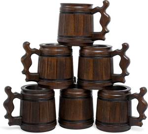Jarra de Cerveza de Madera Hecha a Mano con Acabado Sheesham, Estilo Barril, Ligera y Duradera, para el Hogar, Bar, Cafetería y Regalo para Fiestas - Product Image 5
