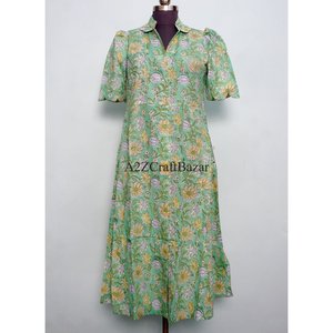 Robe midi en coton doux et respirant pour femmes, imprimé floral, designs élégants, poches, idéale pour les fêtes en plein air et les occasions spéciales - Product Image 3