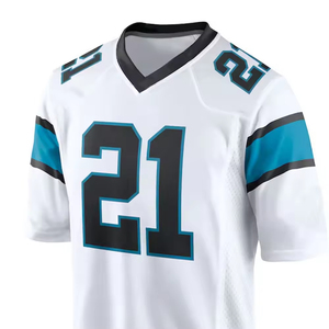 Custom Sublimated American Football Jersey <b>Men</b> White Blue Number Short Sleeve V-Neck Moisture Wicking Athletic Fit - Product Image 4