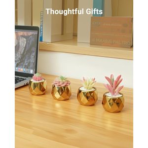 Pink Golden <b>Ceramic</b> <b>Pots</b> Small Artificial Succulents Plants Home Decor Indoor Christmas Fake Succulents Indoor Greenery - Product Image 6