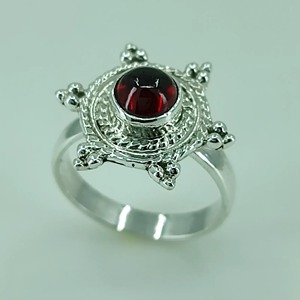 Red Garnet Round <b>925</b> Sterling <b>Silver</b> Handmade Promise <b>Ring</b> Boho January Birthstone Perfect Gift Her Birthday Anniversary - Product Image 1