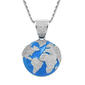 Mens Hip Hop Earth Pendant Silver Charm Necklace <b>Iced</b> <b>Out</b> Globe <b>Chain</b> Rhinestone Bling World Charm Streetwear Moissanite Jewelry - Product Image 4