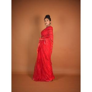 ผ้าส่าหรีลายรุ้งสวยงาม พร้อมงานปักด้าย สำหรับงานพรอม - Product Image 3
