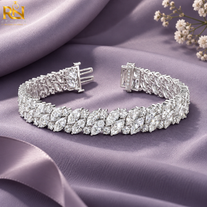 Pulsera de tenis con diamantes de laboratorio redondos y marquise en alternancia |   Anillo de Oro Macizo con Diseño Floral de Enredadera 9K 14K 18K Joyería Fina de Lujo - Product Image 2