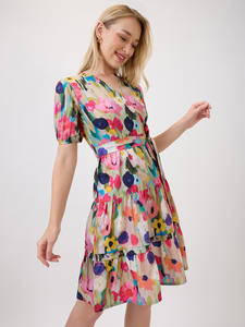 Vestido de Verano de Manga Corta con Abertura Lateral y Borde Brillante para Mujer, Estilo Elegante y Ecológico, Cintura Natural, Midi, Lavable - Product Image 2