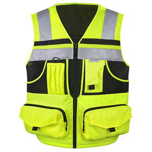 Gilet de sécurité réfléchissant haute visibilité pour hommes, fermeture éclair, décontracté, respirant, multi-poches, vêtements de travail, travaux de construction, travaux routiers - Product Image 5