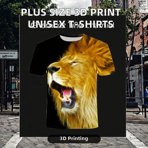 T-shirt 3D unisexe décontracté pour homme, confortable et respirant, imprimé tigre, lion et léopard, en tissu tricoté 180 grammes avec motif - Product Image 2