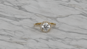 Anillo de Halo con Diamantes Brillantes Redondos, Chapado en Oro de 18K, Anillo de Compromiso Clásico con Halo Circular, Banda Lateral con Diamantes Redondos Pavé, Joyería Fina - Product Image 4