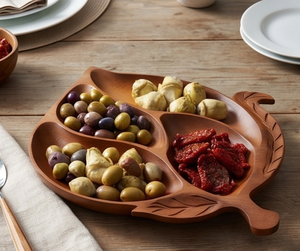 Plato de servir de madera hecho a mano con diseño minimalista de hojas grabadas, ideal para el hogar, bodas, eventos y restaurantes. - Product Image 5