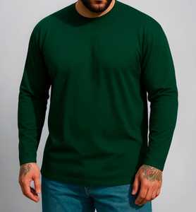Men's Green Long Sleeve <b>T</b>-<b>Shirt</b> O-Neck Solid Regular Fit Casual - Product Image 3