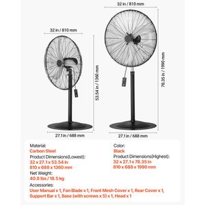 Ventilatore a piantana industriale ad alta potenza da 30 pollici con oscillazione a 85 gradi, 3 velocità regolabili, altezza regolabile, ventilatore a torre. - Product Image 6
