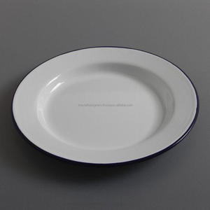 Platos de Esmalte de Color Personalizado para Restaurantes y Cafeterías, Platos para Servir Bocadillos y Galletas, Platos Reutilizables Ecológicos con Borde Azul Personalizado - Product Image 3