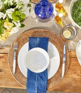 En gros, set de table en rotin style bohème à bord plat, tressé, vintage, résistant à la chaleur, également dessous de verre et dessous de plat, pour la maison et la salle à manger - Product Image 4