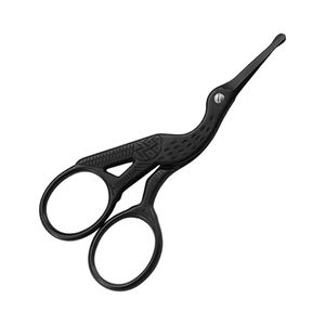 Tijeras para vello nasal con diseño de grulla en negro mate, punta de seguridad redondeada, acero inoxidable, recortador facial para bigote y barba. - Product Image 4