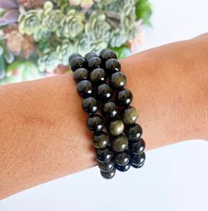 Natural Golden <b>Obsidian</b> <b>Bracelet</b> Black <b>Obsidian</b> Beaded <b>Bracelet</b> For Healing Reiki Energy Jewelry Wholesale 8mm - Product Image 4