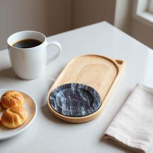 ถาดเสิร์ฟไม้รูปวงรีลายเรขาคณิตแบบมินิมอล ทำด้วยมือ สำหรับใช้ในครัว ห้องรับประทานอาหาร ชา กาแฟ ขนม อาหารเช้า ตกแต่งบ้าน - Product Image 3