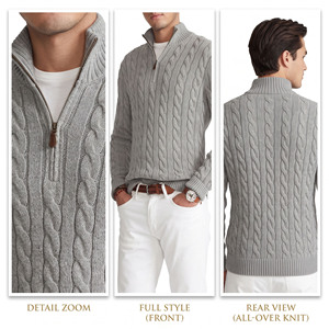 Cardigan en laine gris pour homme, tricot torsadé, col montant, manches longues, épais, anti-boulochage, pour l'hiver - Product Image 4